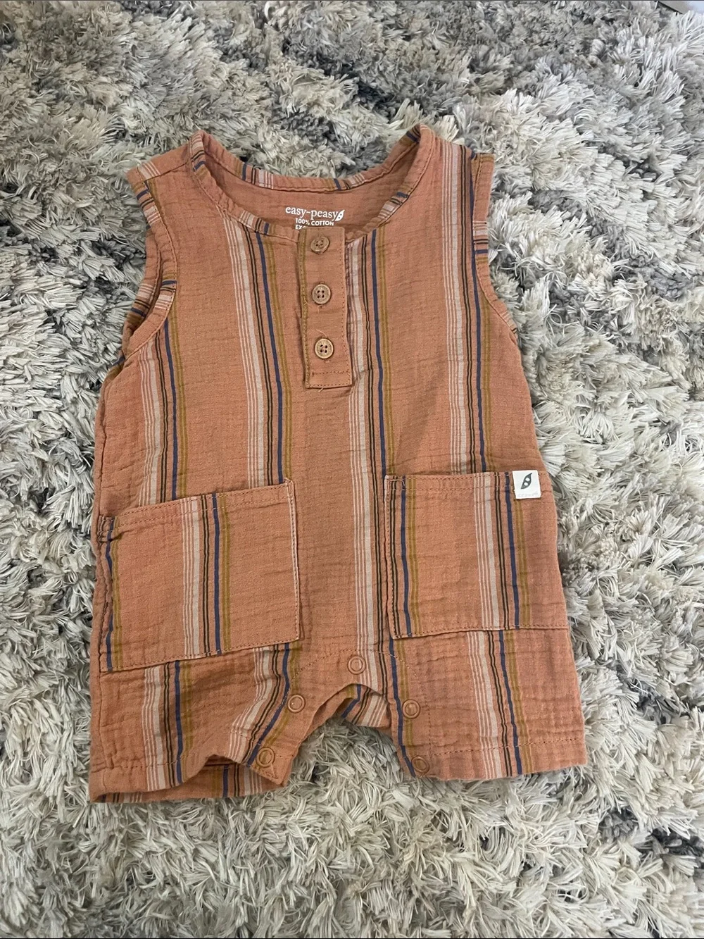 Rust Stripe Cotton Baby Romper